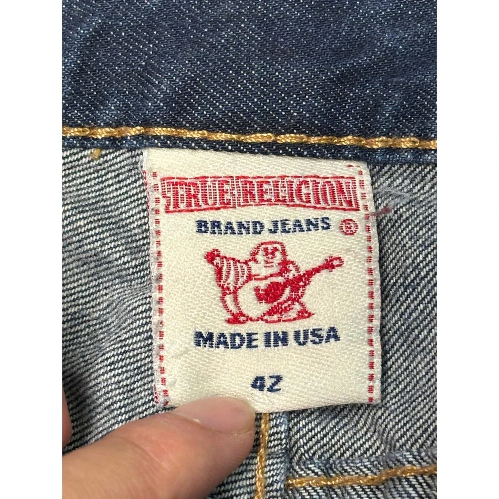 VTG True Religion‎ Ricky Straight Leg Jeans Mens 42X34 Medium Wash Blue Made USA